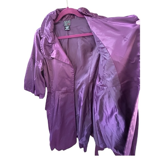 Satin Women’s Jacket Sz S Purple Ruffles Balloon Sleeve Party whimsy Artsy GUC - Picture 7 of 16